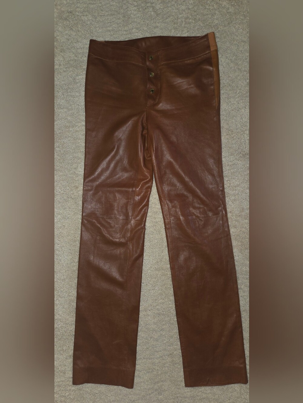 Gucci Women's Brown Caramel Leather Pants Butter Soft Straight Leg Snap 40